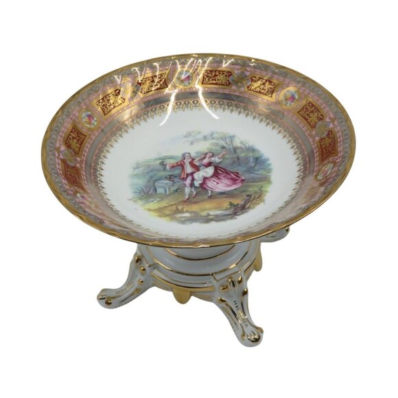 Rare LIMOGES Pedestal FOOTED Bowl Gilded Accents Romantic Scene VTG -  Repaired - Picture 1 of 11